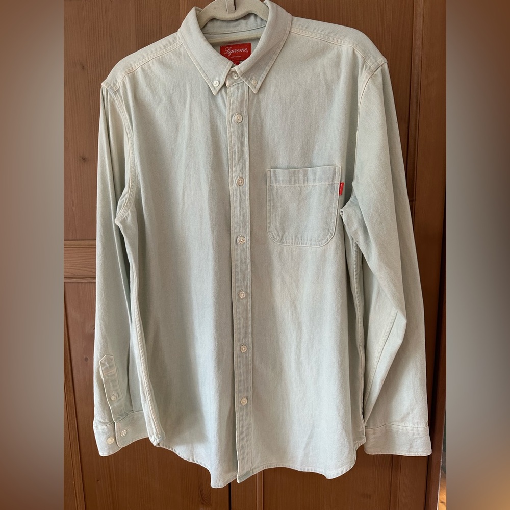 Supreme Men's Shirt Sz L Large Denim Light Blue Oxford Cotton Heavy weight RARE